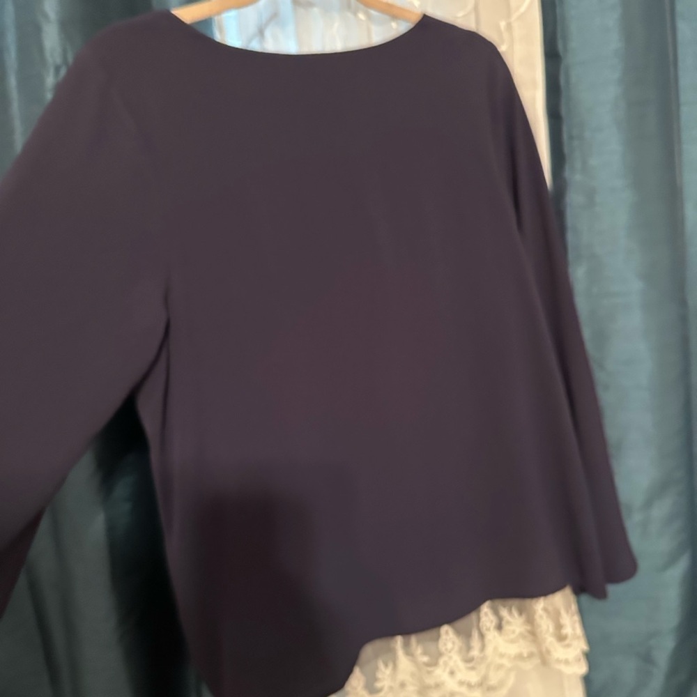 AB Studio Navy Blue Top with White Lace Hem - Picture 5 of 5